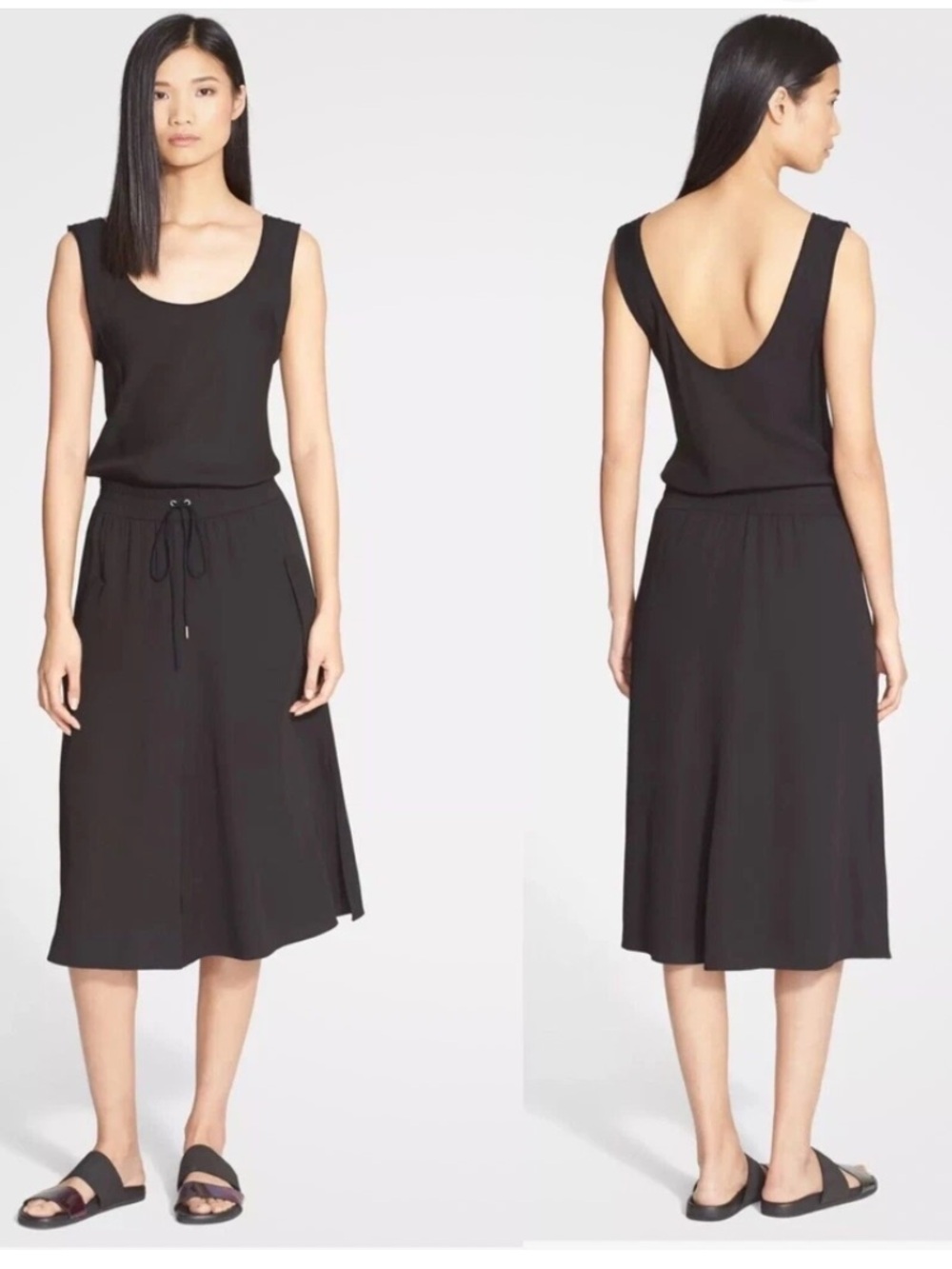 Helmut Lang Womens The Revolve Dress S Black Drawstring Waist Dress Minimalist‎
